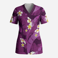 Purple Banana Leaf Hawaii Scrub Top Lau Maia Plumeria Tropical Summer Vibes LT14 Adult Purple - Polynesian Pride