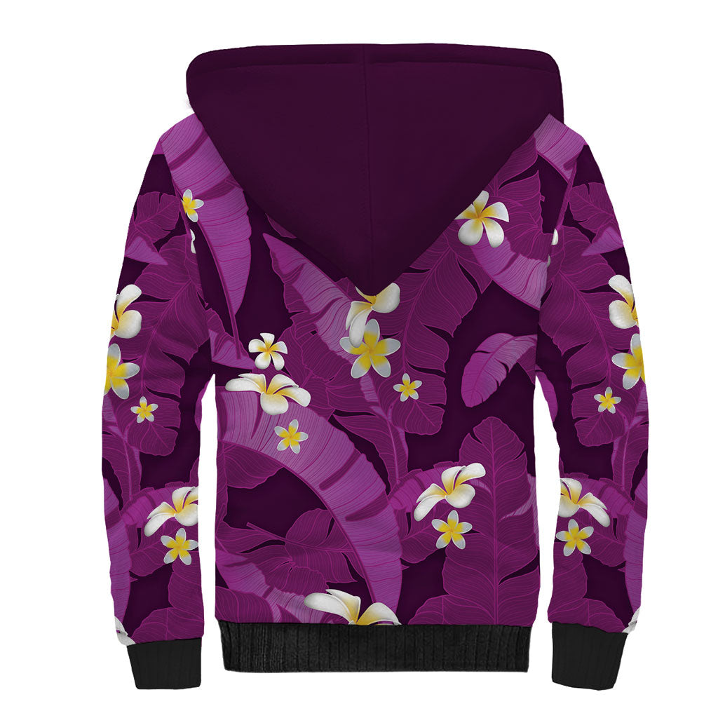 Purple Banana Leaf Hawaii Sherpa Hoodie Lau Maia Plumeria Tropical Summer Vibes LT14 - Polynesian Pride