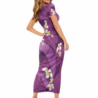 Purple Banana Leaf Hawaii Short Sleeve Bodycon Dress Lau Maia Plumeria Tropical Summer Vibes LT14 - Polynesian Pride