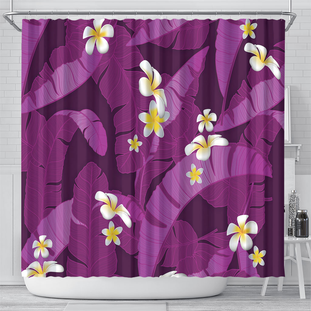 Purple Banana Leaf Hawaii Shower Curtain Lau Maia Plumeria Tropical Summer Vibes LT14 - Polynesian Pride