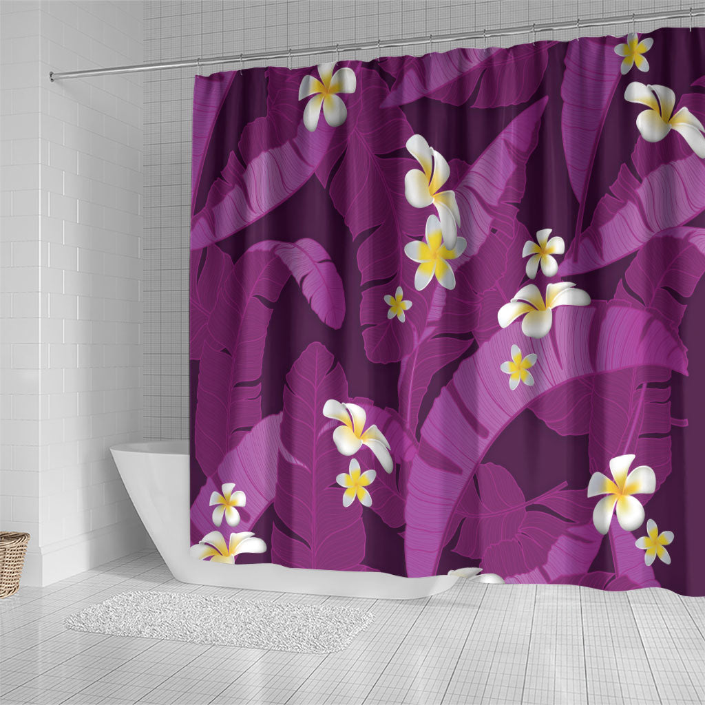 Purple Banana Leaf Hawaii Shower Curtain Lau Maia Plumeria Tropical Summer Vibes LT14 - Polynesian Pride