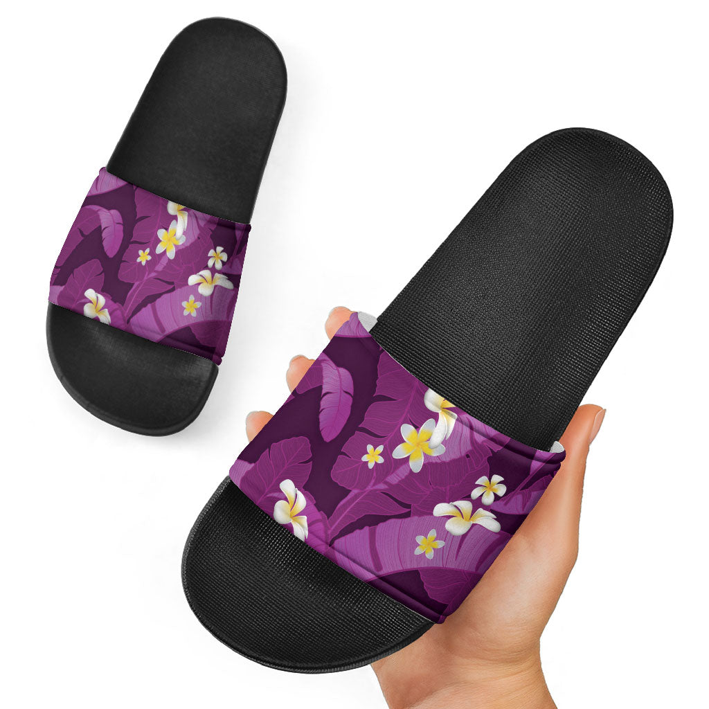 Purple Banana Leaf Hawaii Slide Sandals Lau Maia Plumeria Tropical Summer Vibes LT14 - Polynesian Pride