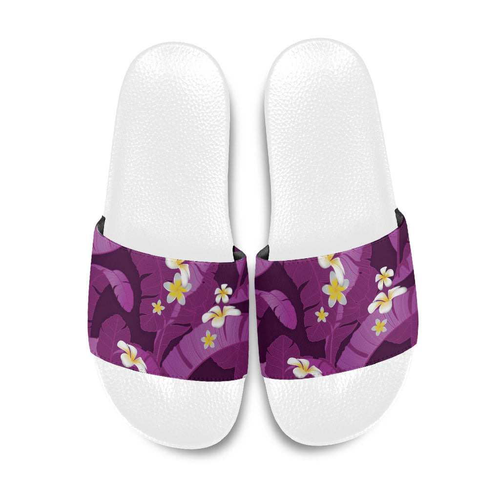 Purple Banana Leaf Hawaii Slide Sandals Lau Maia Plumeria Tropical Summer Vibes LT14 Purple - Polynesian Pride