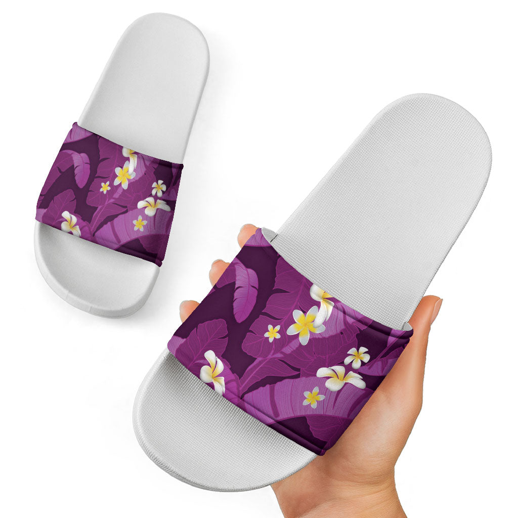 Purple Banana Leaf Hawaii Slide Sandals Lau Maia Plumeria Tropical Summer Vibes LT14 - Polynesian Pride