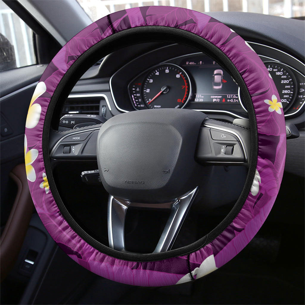 Purple Banana Leaf Hawaii Steering Wheel Cover Lau Maia Plumeria Tropical Summer Vibes LT14 - Polynesian Pride