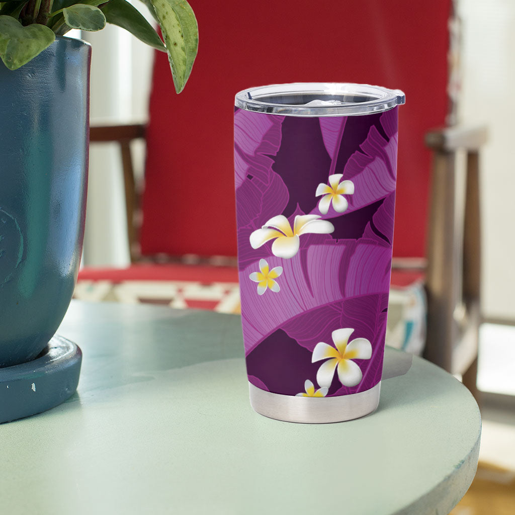 Purple Banana Leaf Hawaii Tumbler Cup Lau Maia Plumeria Tropical Summer Vibes LT14 - Polynesian Pride