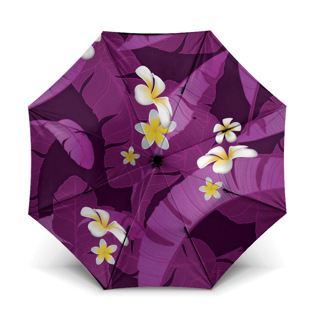 Purple Banana Leaf Hawaii Umbrella Lau Maia Plumeria Tropical Summer Vibes LT14 One Size Folded 11.42 inch Opened Diameter 37.4 inch Purple - Polynesian Pride