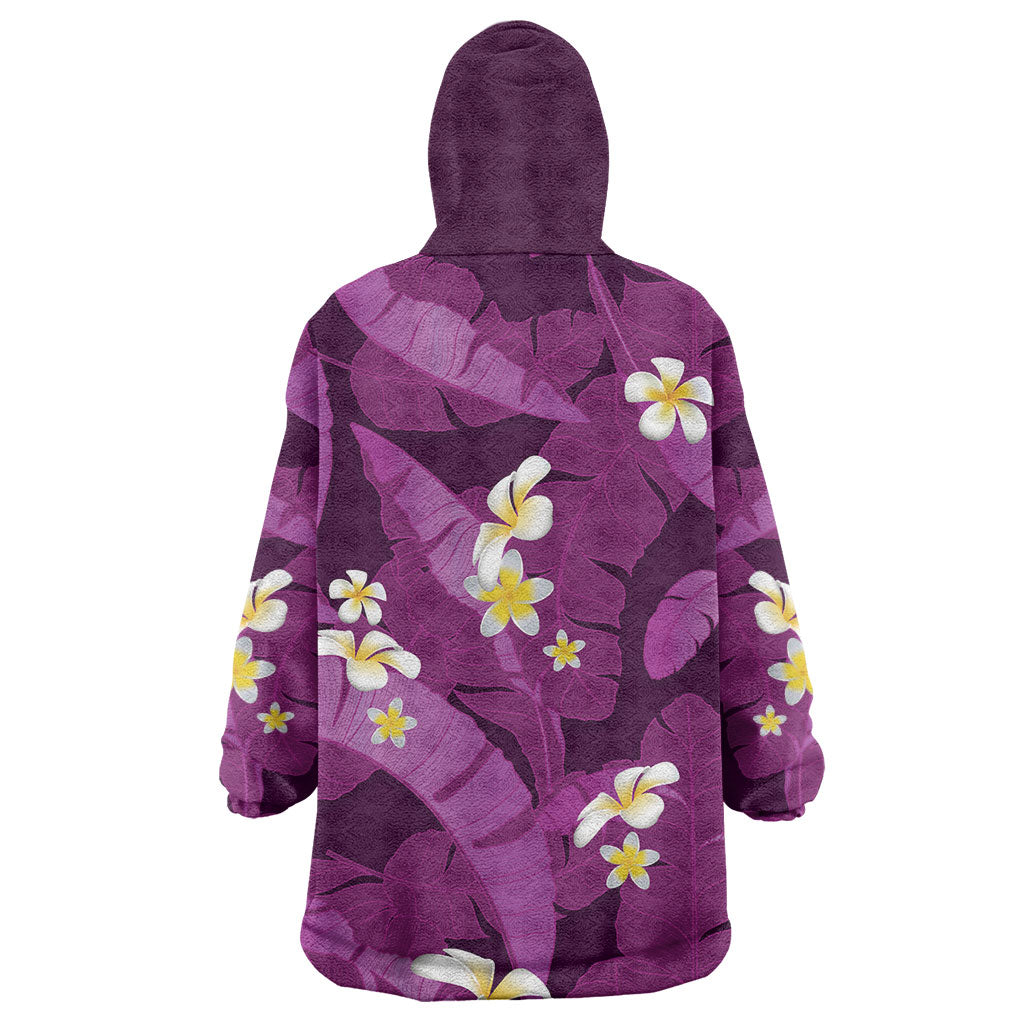 Purple Banana Leaf Hawaii Wearable Blanket Hoodie Lau Maia Plumeria Tropical Summer Vibes LT14 - Polynesian Pride