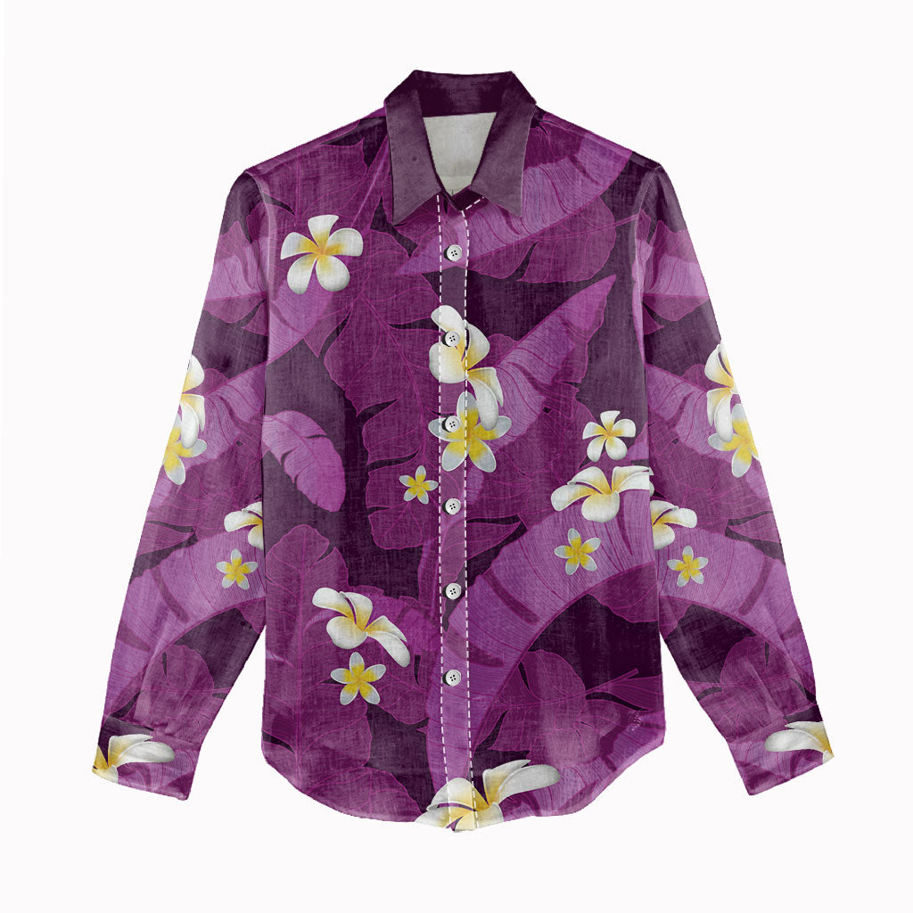 Purple Banana Leaf Hawaii Women Casual Shirt Lau Maia Plumeria Tropical Summer Vibes LT14 - Polynesian Pride