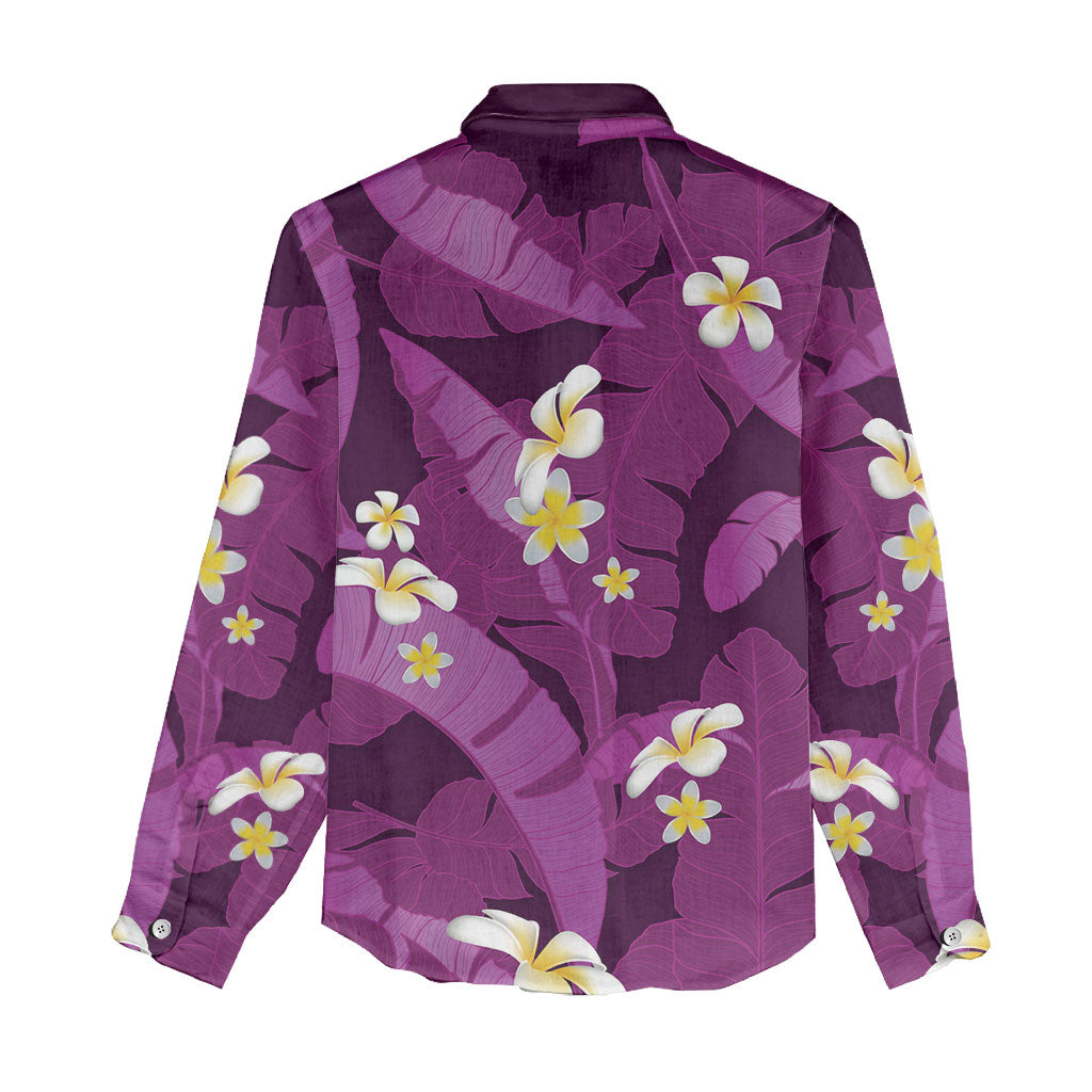 Purple Banana Leaf Hawaii Women Casual Shirt Lau Maia Plumeria Tropical Summer Vibes LT14 - Polynesian Pride