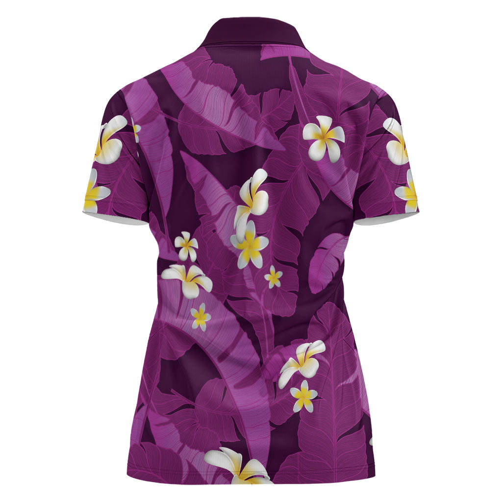 Purple Banana Leaf Hawaii Women Polo Shirt Lau Maia Plumeria Tropical Summer Vibes LT14 - Polynesian Pride