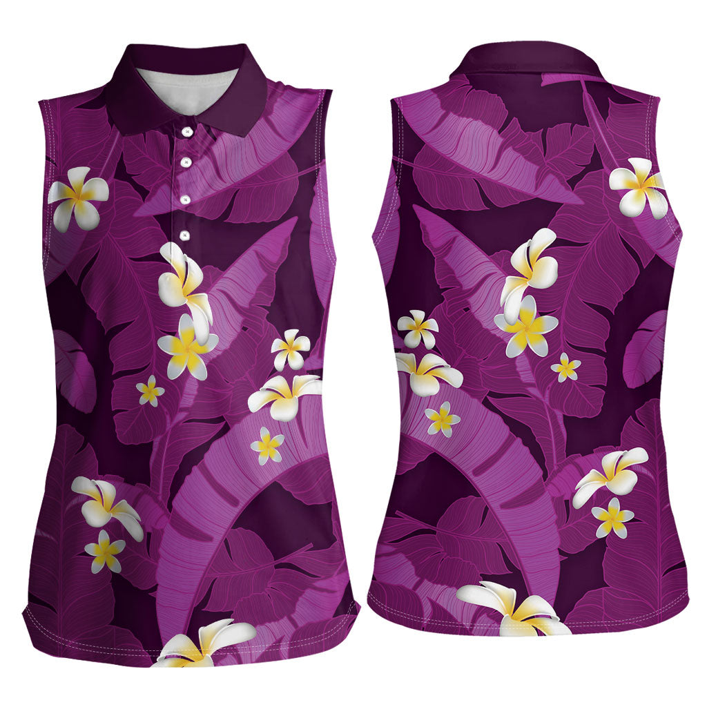 Purple Banana Leaf Hawaii Women Sleeveless Polo Shirt Lau Maia Plumeria Tropical Summer Vibes LT14 - Polynesian Pride