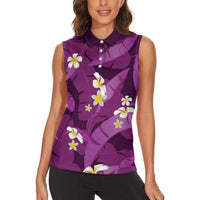 Purple Banana Leaf Hawaii Women Sleeveless Polo Shirt Lau Maia Plumeria Tropical Summer Vibes LT14 - Polynesian Pride