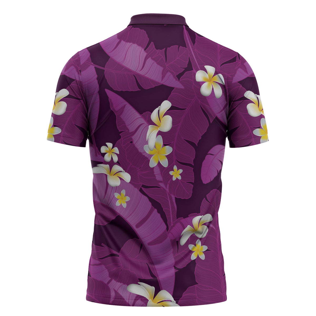 Purple Banana Leaf Hawaii Zipper Polo Shirt Lau Maia Plumeria Tropical Summer Vibes LT14 - Polynesian Pride