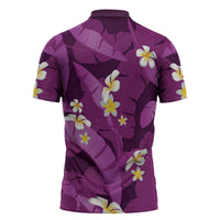 Purple Banana Leaf Hawaii Zipper Polo Shirt Lau Maia Plumeria Tropical Summer Vibes LT14 - Polynesian Pride