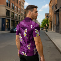 Purple Banana Leaf Hawaii Zipper Polo Shirt Lau Maia Plumeria Tropical Summer Vibes LT14 - Polynesian Pride