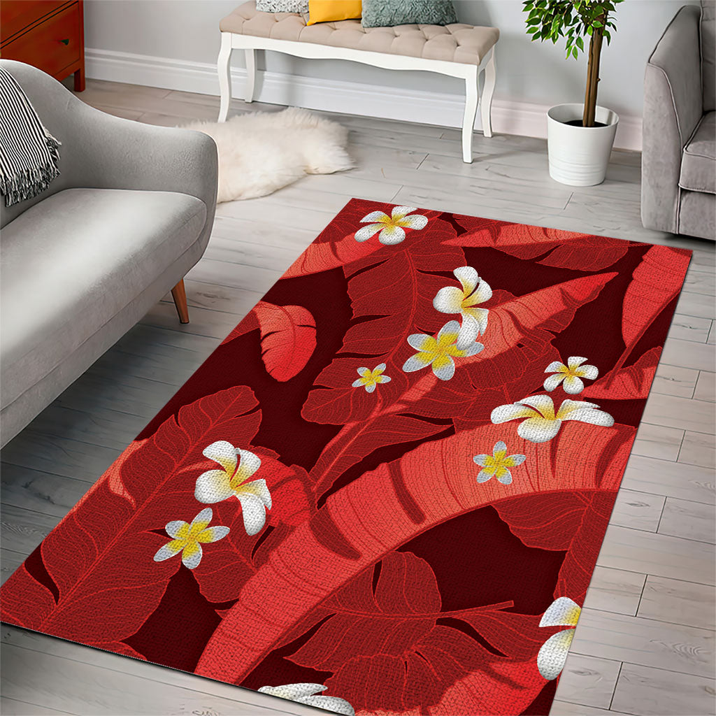 Red Banana Leaf Hawaii Area Rug Lau Maia Plumeria Tropical Summer Vibes LT14 - Polynesian Pride
