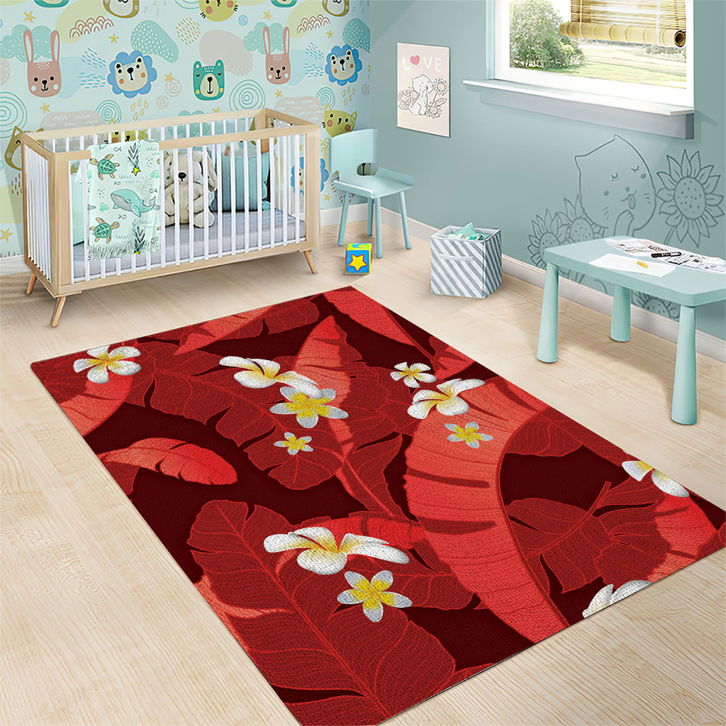 Red Banana Leaf Hawaii Area Rug Lau Maia Plumeria Tropical Summer Vibes LT14 - Polynesian Pride
