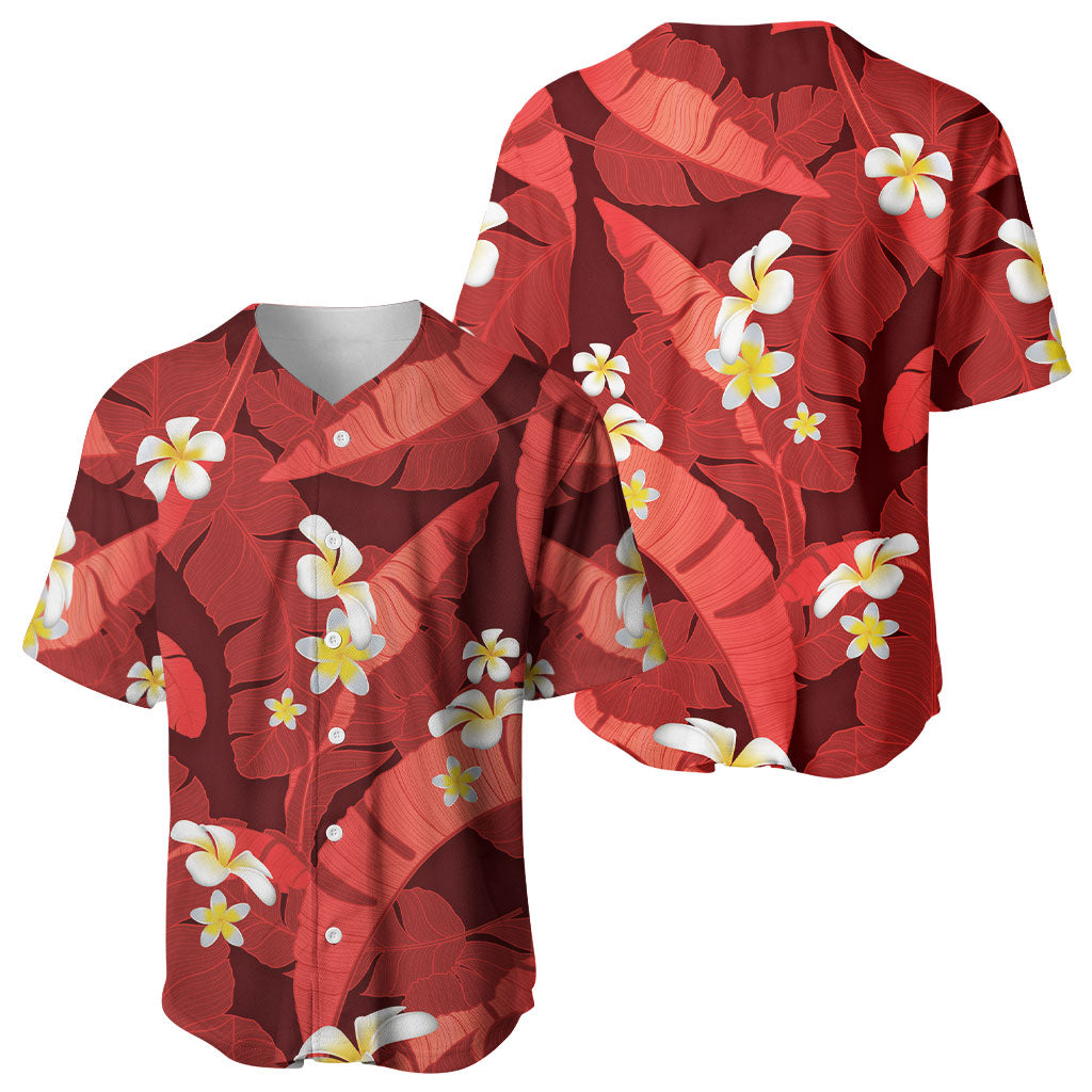 Red Banana Leaf Hawaii Baseball Jersey Lau Maia Plumeria Tropical Summer Vibes LT14 - Polynesian Pride