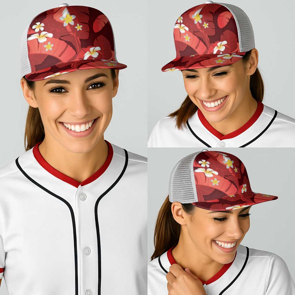 Red Banana Leaf Hawaii Baseball Net Cap Lau Maia Plumeria Tropical Summer Vibes LT14 - Polynesian Pride