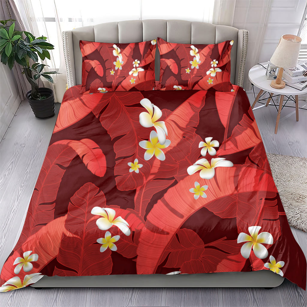 Red Banana Leaf Hawaii Bedding Set Lau Maia Plumeria Tropical Summer Vibes LT14 - Polynesian Pride