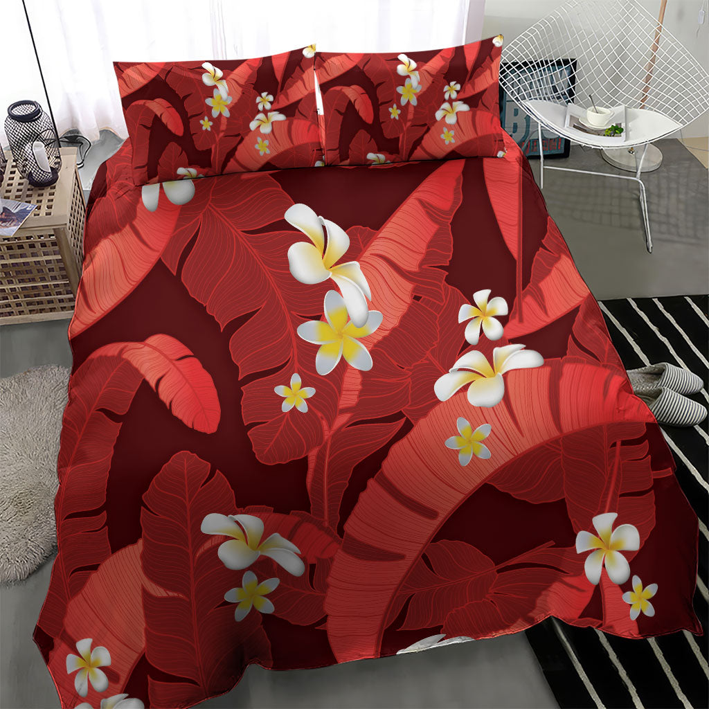 Red Banana Leaf Hawaii Bedding Set Lau Maia Plumeria Tropical Summer Vibes LT14 - Polynesian Pride