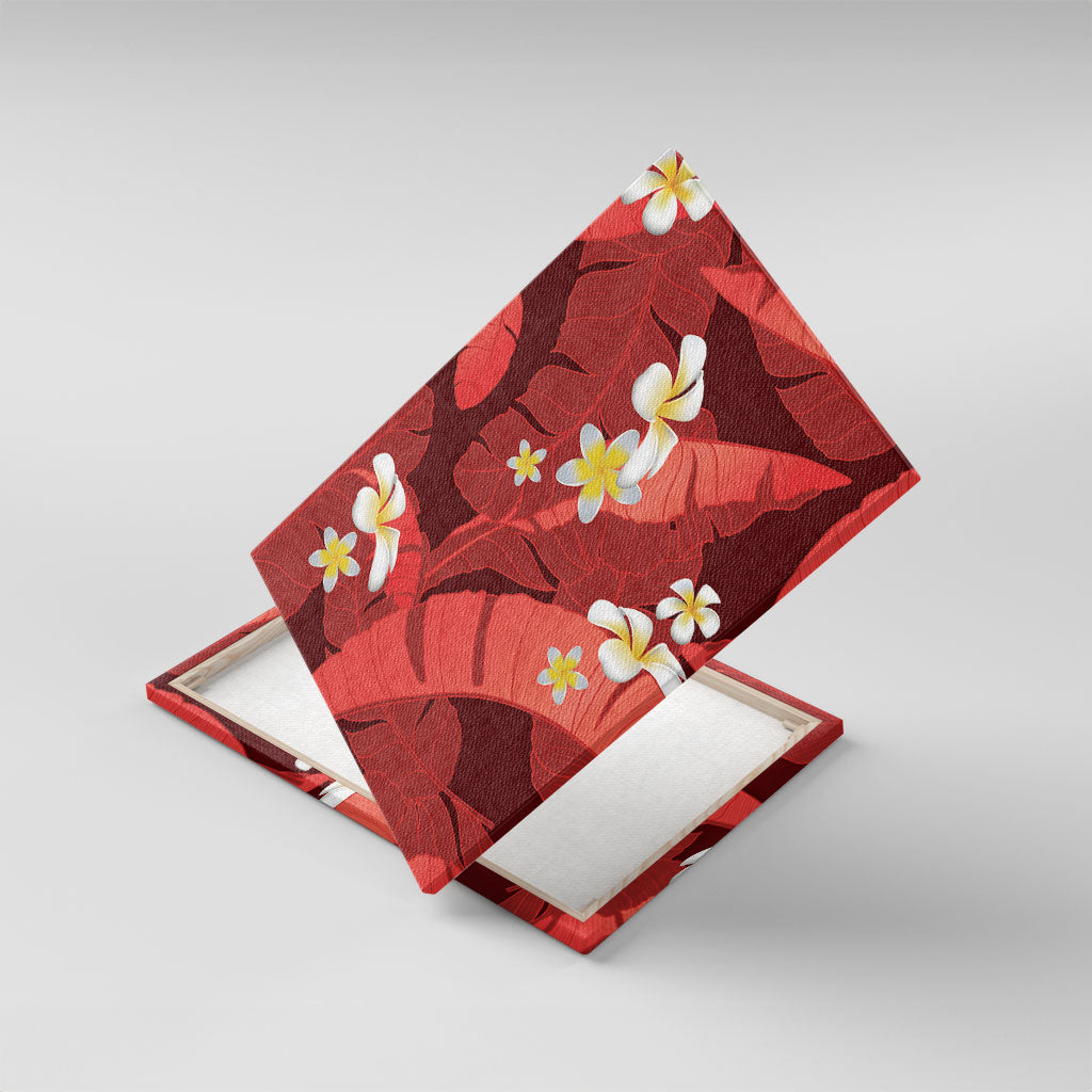 Red Banana Leaf Hawaii Canvas Wall Art Lau Maia Plumeria Tropical Summer Vibes LT14 With Frame Red - Polynesian Pride