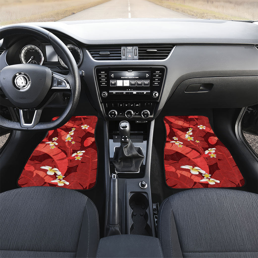 Red Banana Leaf Hawaii Car Mats Lau Maia Plumeria Tropical Summer Vibes LT14 Set 2pcs - Front Red - Polynesian Pride