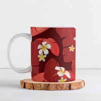 Red Banana Leaf Hawaii Ceramic Mug Lau Maia Plumeria Tropical Summer Vibes LT14 Red - Polynesian Pride