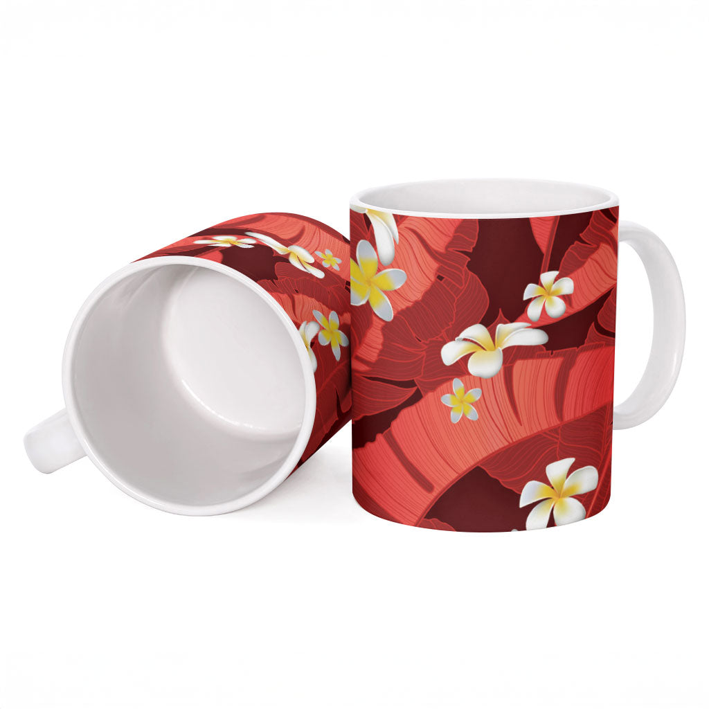 Red Banana Leaf Hawaii Ceramic Mug Lau Maia Plumeria Tropical Summer Vibes LT14 - Polynesian Pride