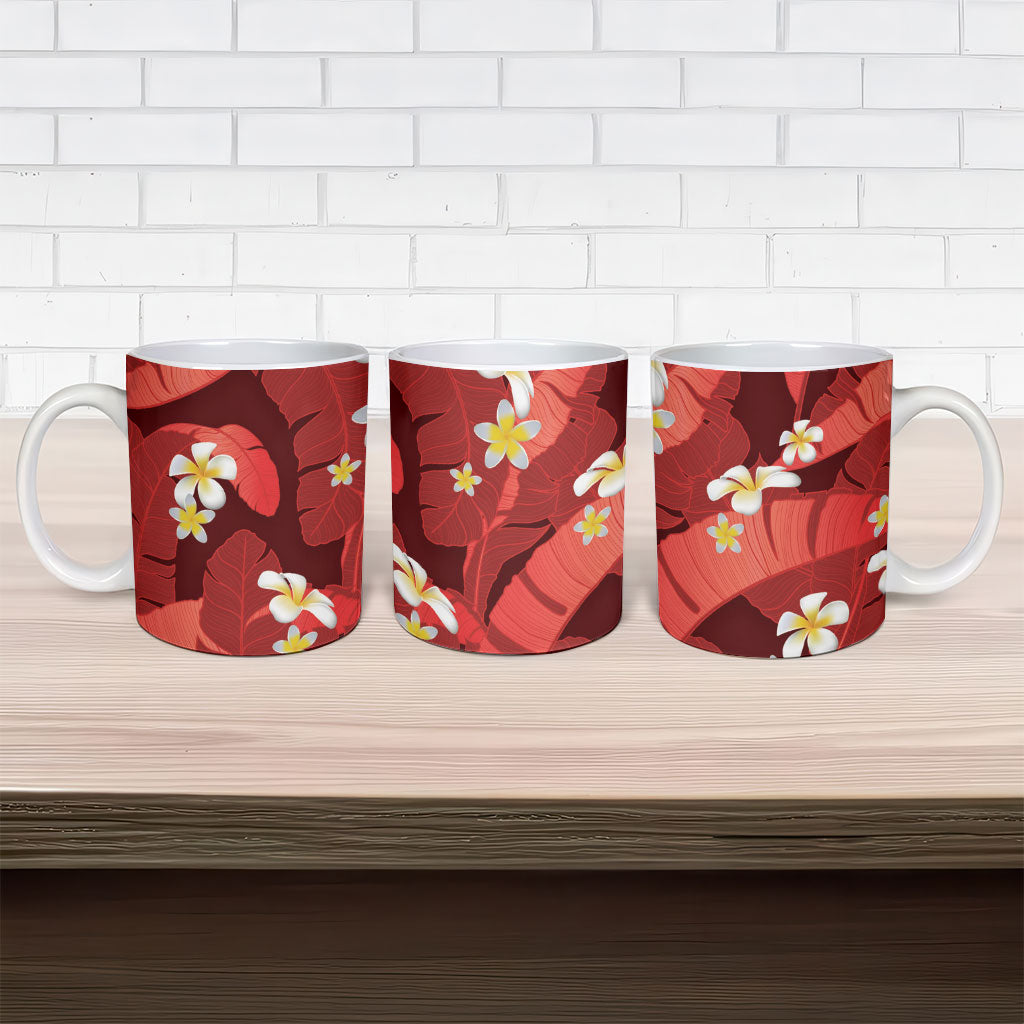 Red Banana Leaf Hawaii Ceramic Mug Lau Maia Plumeria Tropical Summer Vibes LT14 - Polynesian Pride