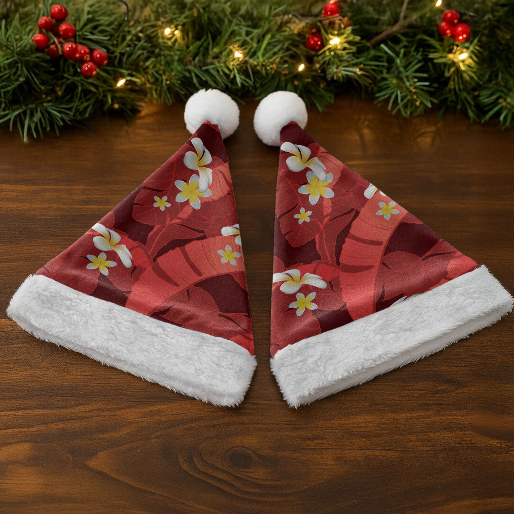Red Banana Leaf Hawaii Christmas Santa Hat Lau Maia Plumeria Tropical Summer Vibes