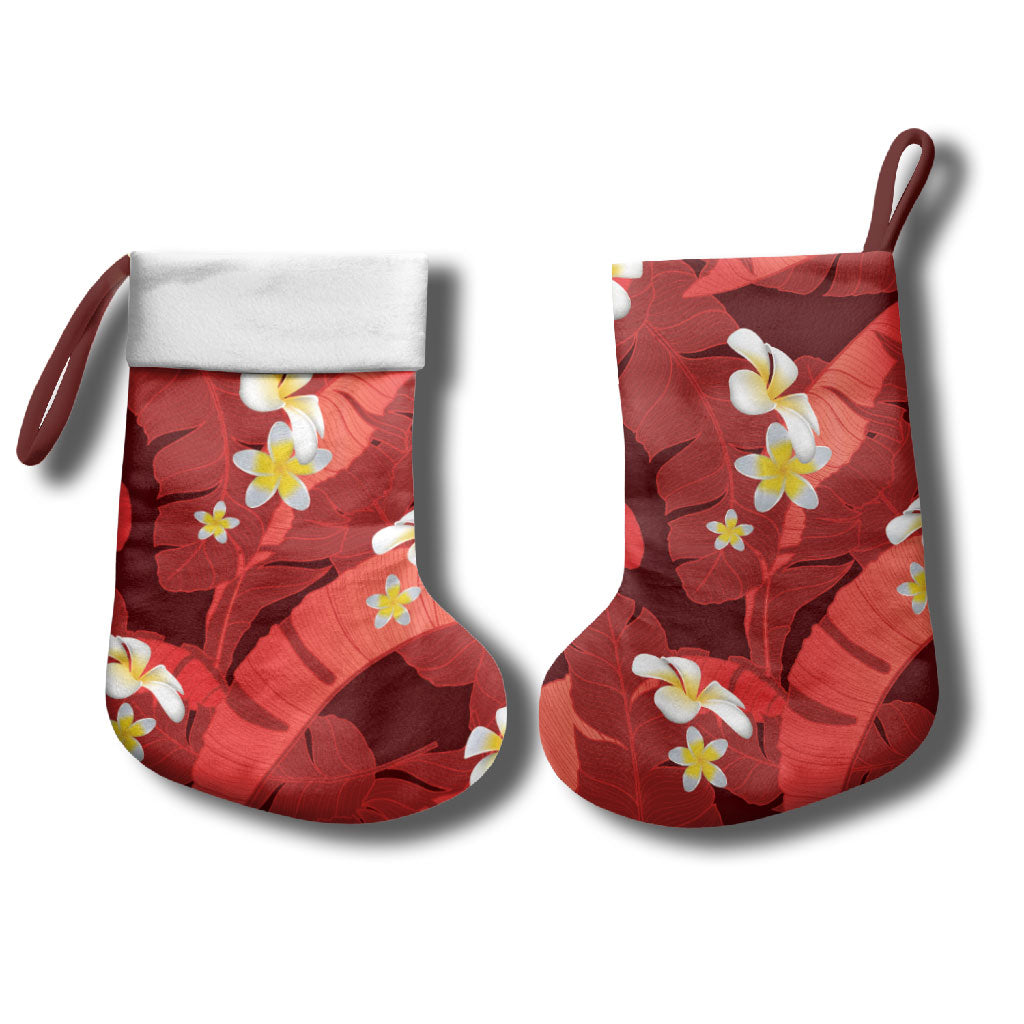 Red Banana Leaf Hawaii Christmas Stocking Lau Maia Plumeria Tropical Summer Vibes