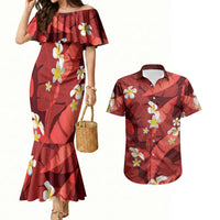 Red Banana Leaf Hawaii Couples Matching Mermaid Dress and Hawaiian Shirt Lau Maia Plumeria Tropical Summer Vibes LT14 Red - Polynesian Pride