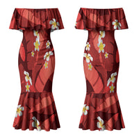 Red Banana Leaf Hawaii Couples Matching Mermaid Dress and Long Sleeve Button Shirt Lau Maia Plumeria Tropical Summer Vibes LT14 - Polynesian Pride