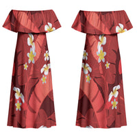 Red Banana Leaf Hawaii Couples Matching Off Shoulder Maxi Dress and Hawaiian Shirt Lau Maia Plumeria Tropical Summer Vibes LT14 - Polynesian Pride
