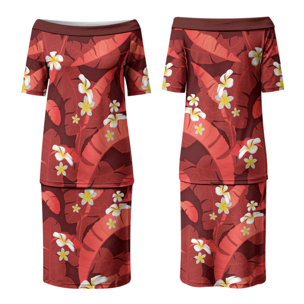 Red Banana Leaf Hawaii Couples Matching Puletasi and Hawaiian Shirt Lau Maia Plumeria Tropical Summer Vibes LT14 - Polynesian Pride