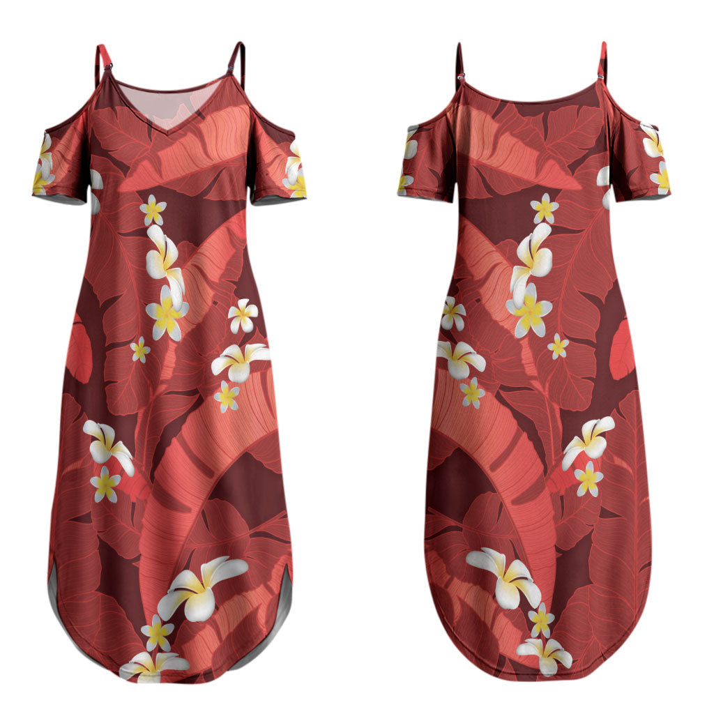 Red Banana Leaf Hawaii Couples Matching Summer Maxi Dress and Long Sleeve Button Shirt Lau Maia Plumeria Tropical Summer Vibes LT14 - Polynesian Pride