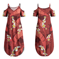 Red Banana Leaf Hawaii Couples Matching Summer Maxi Dress and Long Sleeve Button Shirt Lau Maia Plumeria Tropical Summer Vibes LT14 - Polynesian Pride