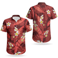 Red Banana Leaf Hawaii Couples Matching Tank Maxi Dress and Hawaiian Shirt Lau Maia Plumeria Tropical Summer Vibes LT14 - Polynesian Pride