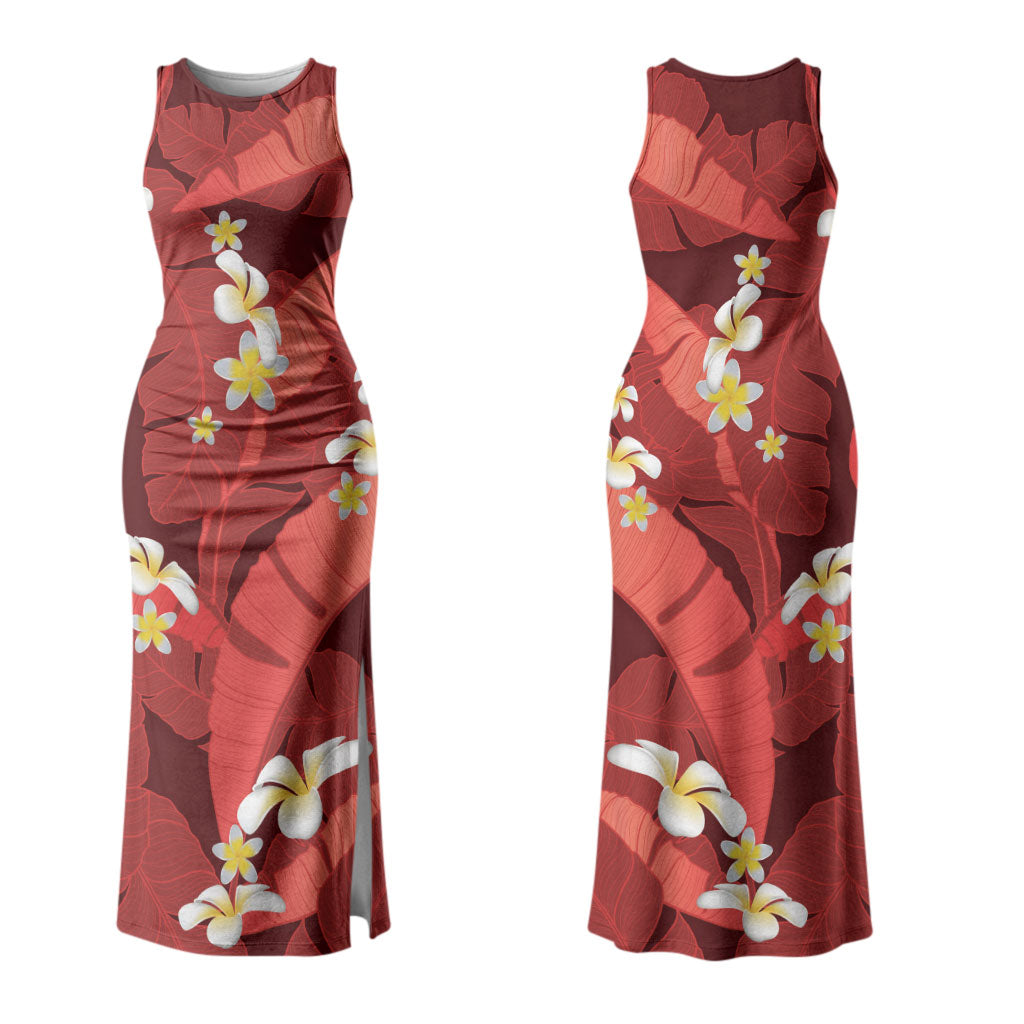 Red Banana Leaf Hawaii Couples Matching Tank Maxi Dress and Hawaiian Shirt Lau Maia Plumeria Tropical Summer Vibes LT14 - Polynesian Pride
