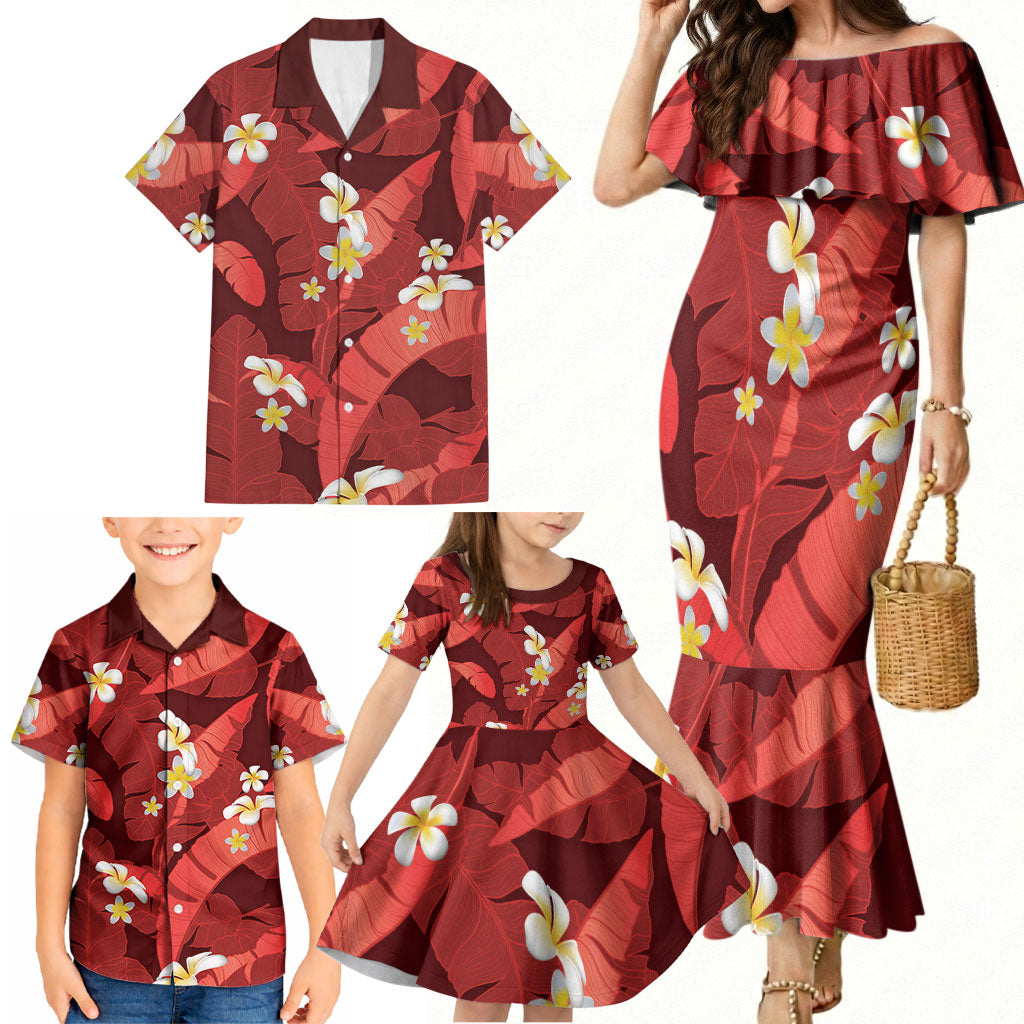 Red Banana Leaf Hawaii Family Matching Mermaid Dress and Hawaiian Shirt Lau Maia Plumeria Tropical Summer Vibes LT14 - Polynesian Pride