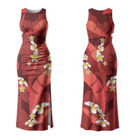 Red Banana Leaf Hawaii Family Matching Tank Maxi Dress and Hawaiian Shirt Lau Maia Plumeria Tropical Summer Vibes LT14 Mom's Dress Red - Polynesian Pride