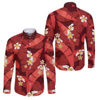 Red Banana Leaf Hawaii Family Matching Tank Maxi Dress and Hawaiian Shirt Lau Maia Plumeria Tropical Summer Vibes LT14 Dad's Shirt - Long Sleeve Red - Polynesian Pride