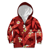 Red Banana Leaf Hawaii Kid Hoodie Lau Maia Plumeria Tropical Summer Vibes LT14 Zip Hoodie Red - Polynesian Pride