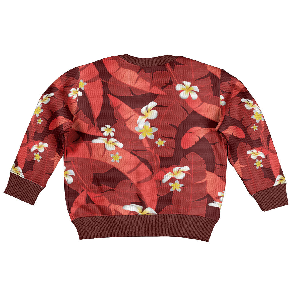 Red Banana Leaf Hawaii Kid Ugly Christmas Sweater Lau Maia Plumeria Tropical Summer Vibes