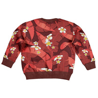 Red Banana Leaf Hawaii Kid Ugly Christmas Sweater Lau Maia Plumeria Tropical Summer Vibes