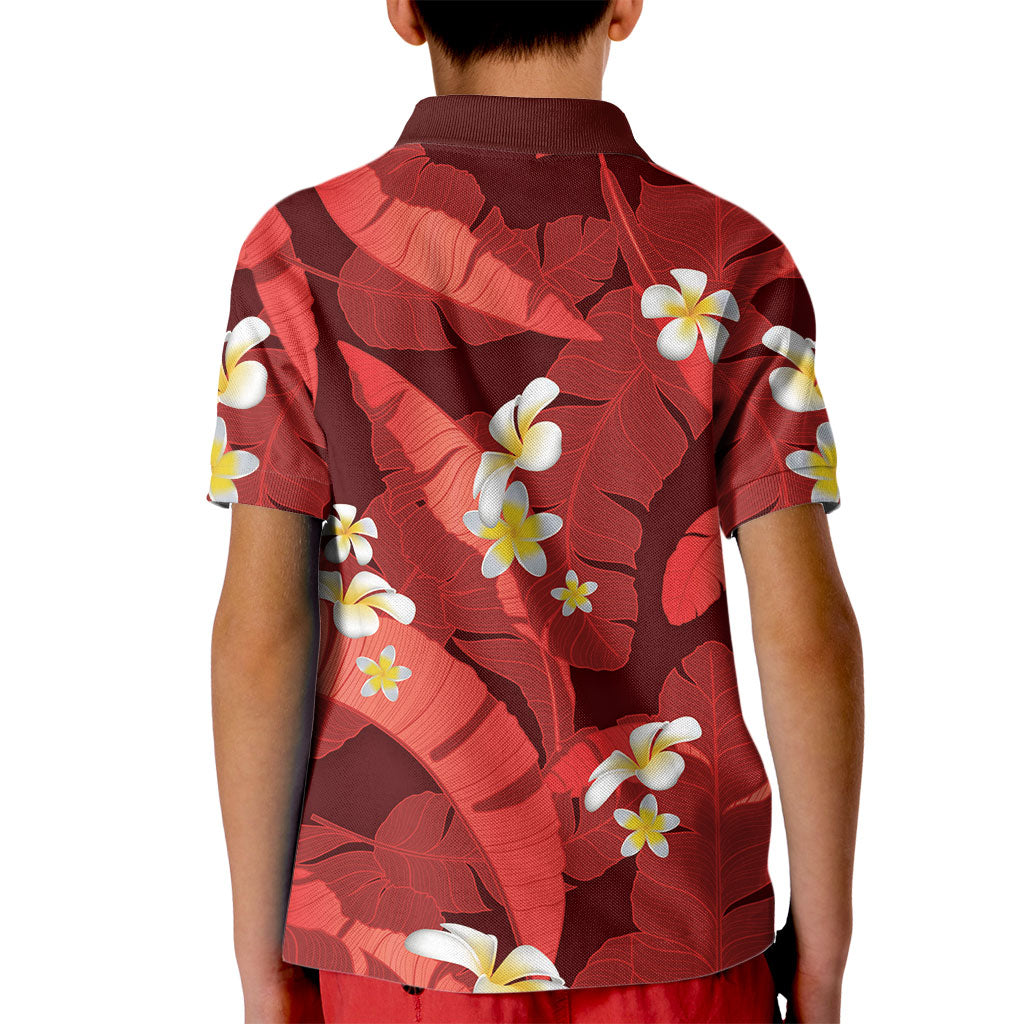 Red Banana Leaf Hawaii Kid Polo Shirt Lau Maia Plumeria Tropical Summer Vibes LT14 - Polynesian Pride