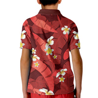 Red Banana Leaf Hawaii Kid Polo Shirt Lau Maia Plumeria Tropical Summer Vibes LT14 - Polynesian Pride