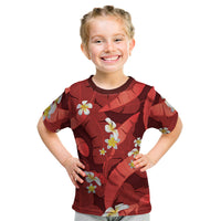 Red Banana Leaf Hawaii Kid T Shirt Lau Maia Plumeria Tropical Summer Vibes LT14 Red - Polynesian Pride